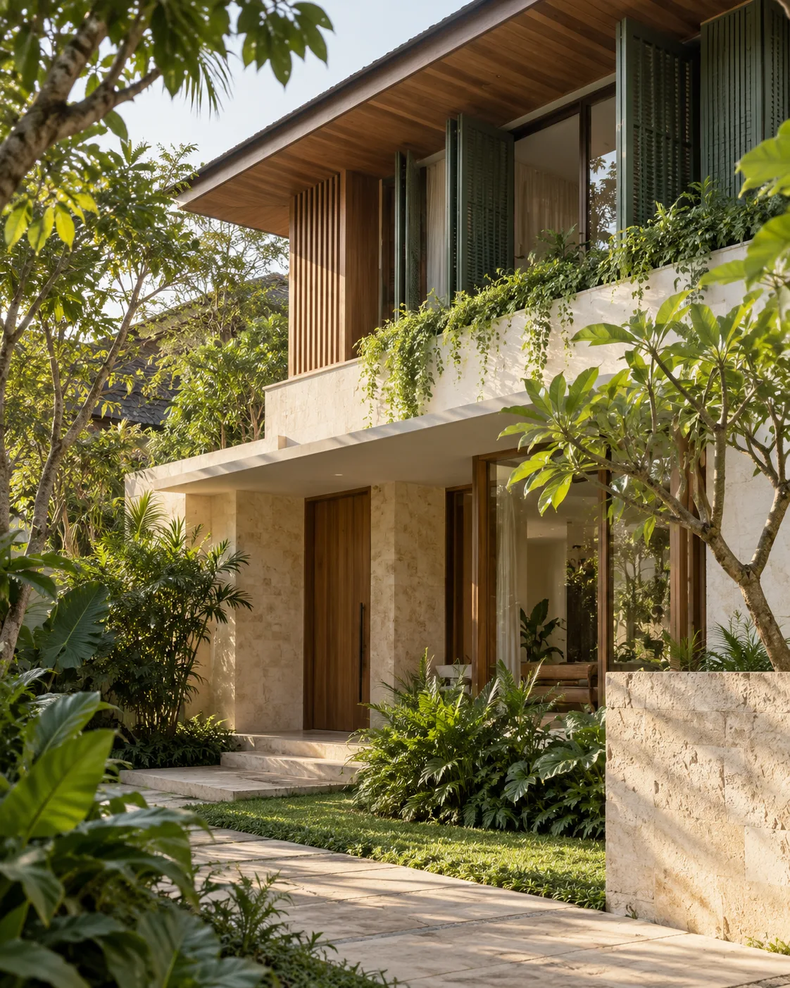 Rumah tropis kontemporer dengan taman rindang